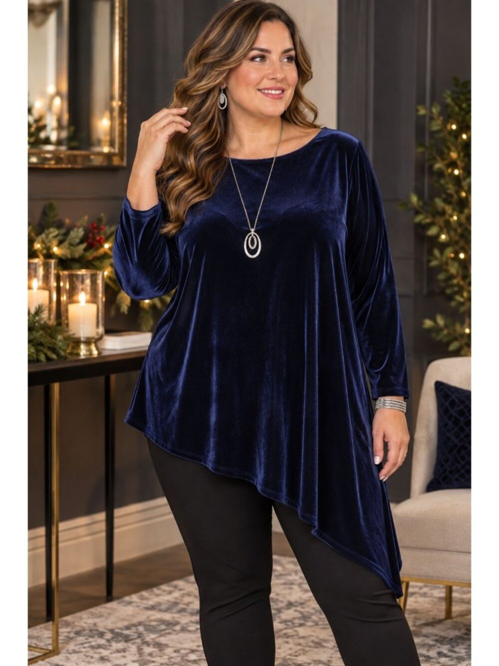 Susan Graver 3X Navy Blue Velvet Tunic Top Asymmetrical Hem Whimsigoth Plus